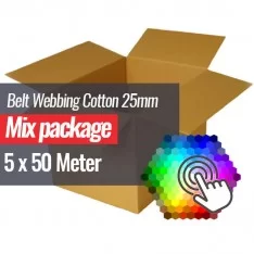 Cotton Belt Webbing 25mm 5 Colors x 50 Meter Bundle Package