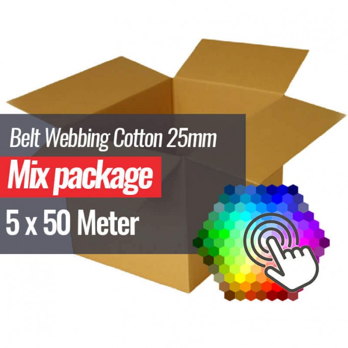 Tassenband Katoen 25mm 5 Kleuren x 50 Meter Bundel Pakket - (Fournituren)