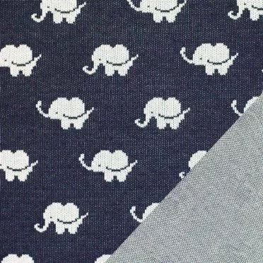 Big Knit Jacquard Stof - Elefant Navy - (Dekorationsstoffer)
