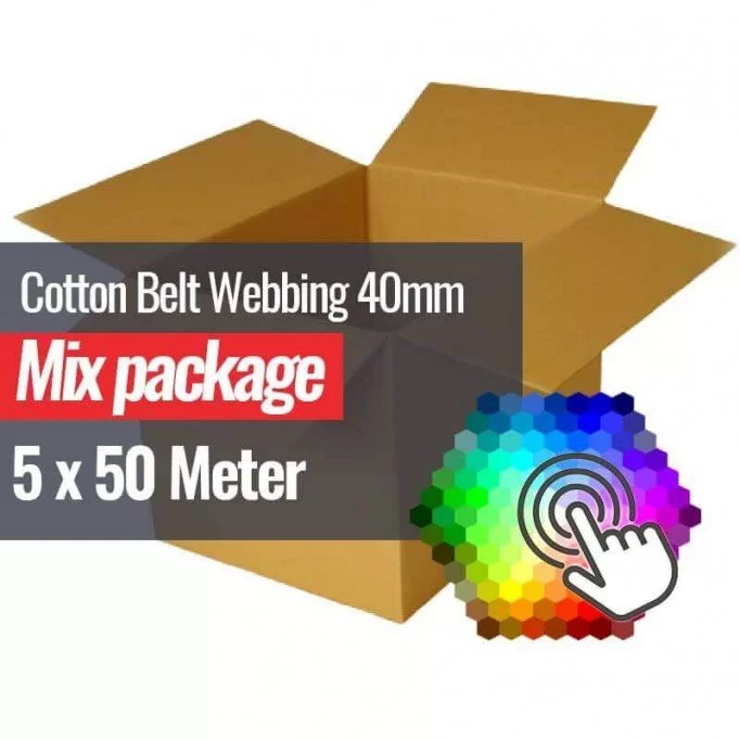 Ruban Sangle Coton 40mm 5 Couleurs x 50 Mètre Package Bundle - (Ruban Sangle Coton 40mm)