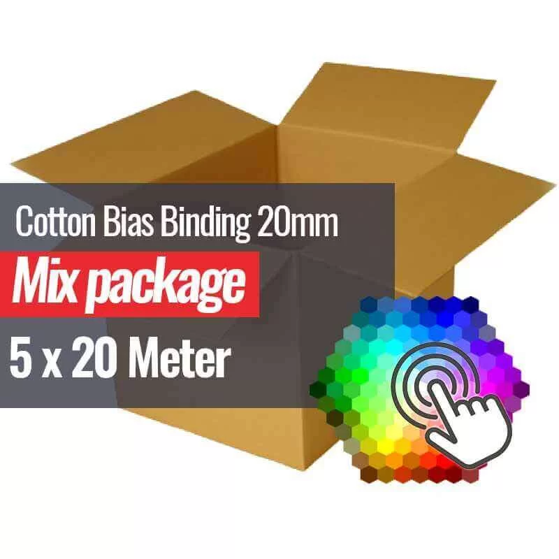 Biaisband Katoen 20mm 5 Kleuren x 20 Meter Bundel Pakket