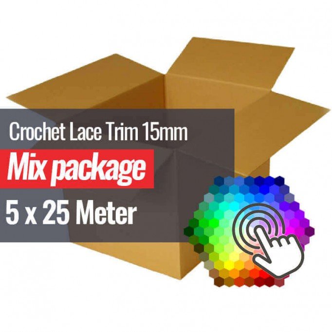 Crochet Lace Trim 15mm 5 Colors x 25 Meter Bundle Package - (Crochet Lace Trim)