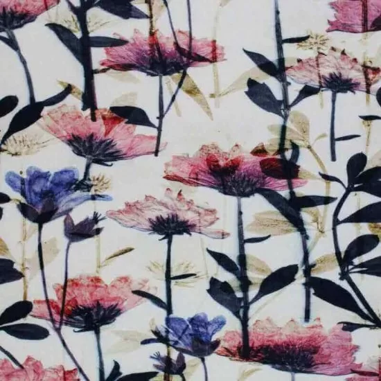 Tissu Jersey Viscose Impression Numerique Fleurs Fanees