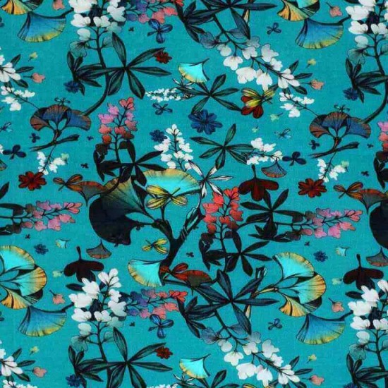 Digital Print Viscose Jersey - Leaves Petrol Digital Print Viscose Jersey - Leaves Petrol