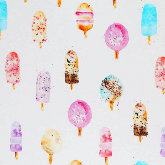 Jersey Cotton Fabric Digital Print - Watercolour Ice Cream Jersey Cotton Fabric Digital Print - Watercolour Ice Cream