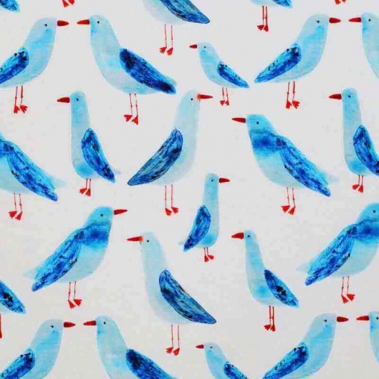 Jersey Cotton Fabric Digital Print - Watercolour Seagull Jersey Cotton Fabric Digital Print - Watercolour Seagull