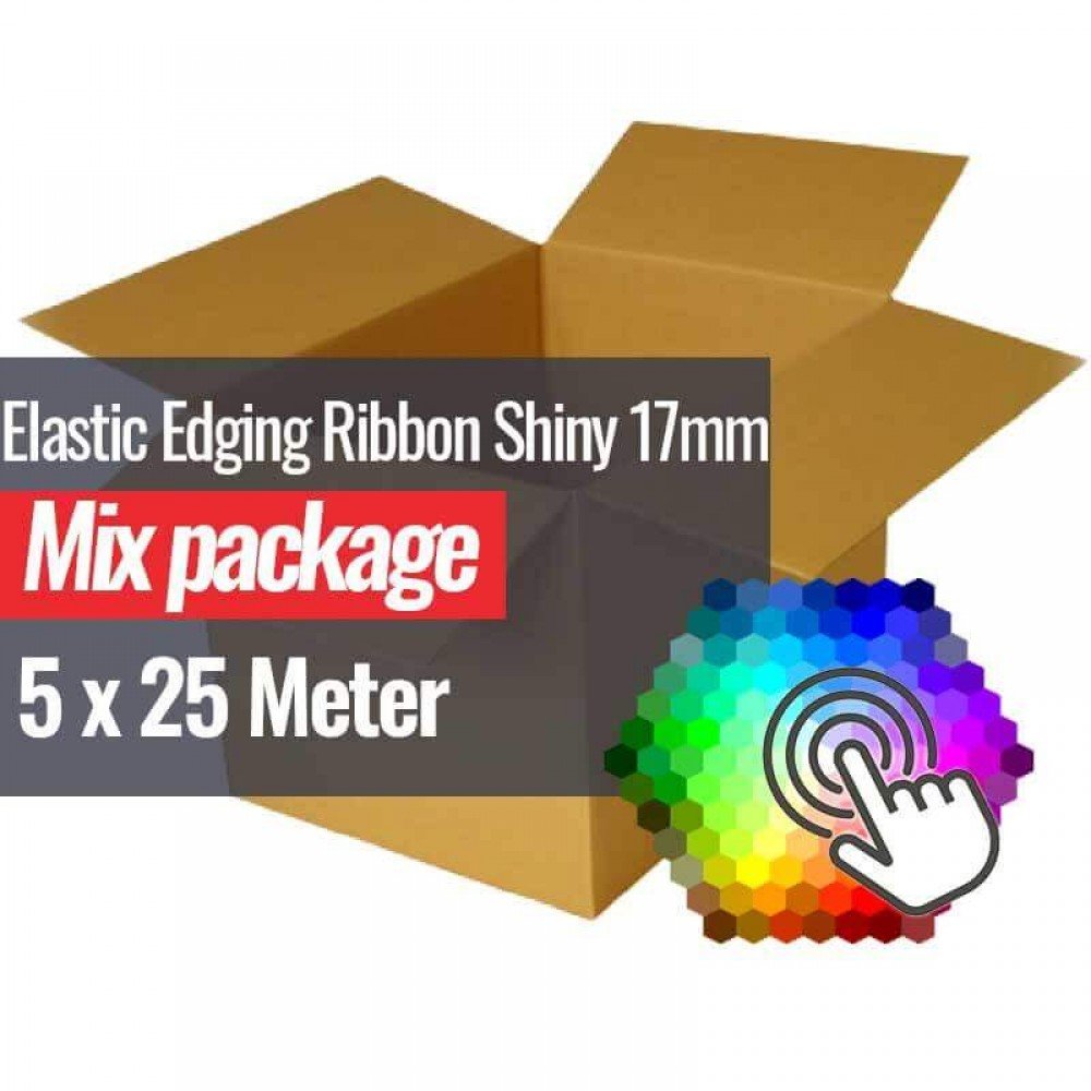 Elastisk Kantebånd Skinnende 17mm 5 Farver x 25 Meter Bundtpakke