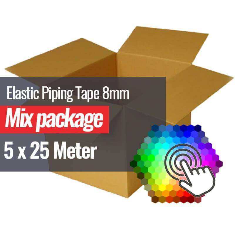 Paspelband Elastisch 8mm 5 Kleuren x 25 Meter Bundel Pakket