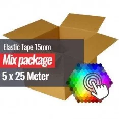 Bandelastiek 15mm 5 Kleuren x 25 Meter Bundel Pakket 