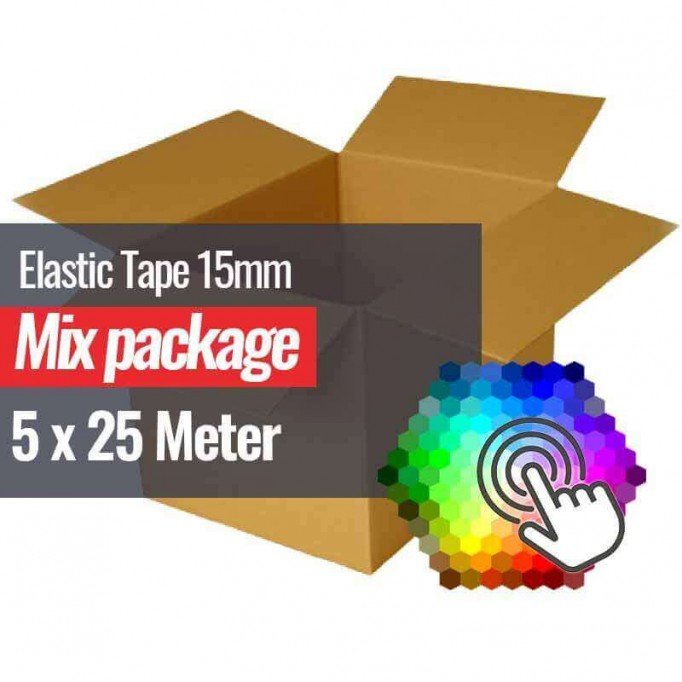 Ruban Élastique Résistant 15mm 5 Couleurs x 25 Mètre Package Bundle - (Ruban Élastique)