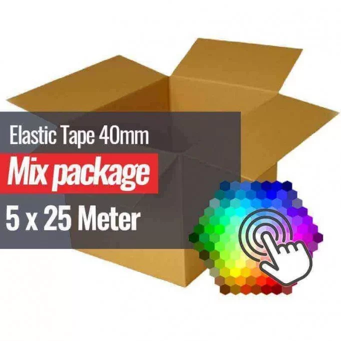 Bandelastiek 40mm 5 Kleuren x 25 Meter Bundel Pakket  - (Elastische band)