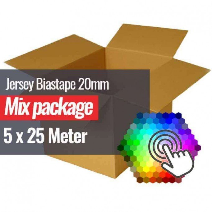 Skråbånd Jersey 20mm 5 Farver x 25 Meter Bundtpakke - (Skråbånd Jersey 20mm)
