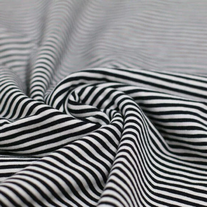 Tissu Jersey Coton à Rayures 3mm Noir Blanc - (Tissus Jersey à Rayures)