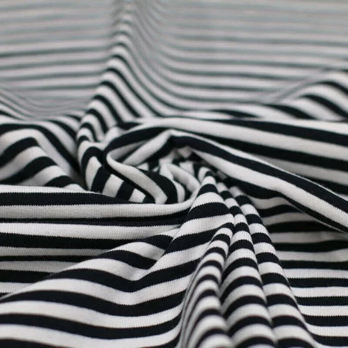 Jersey Katoen Strepen 5mm Zwart Wit - (Katoenen Jersey Strepen )
