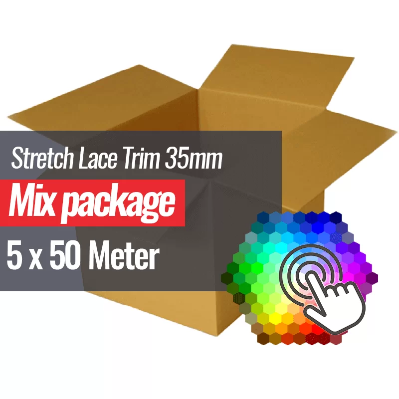 Kantband Elastisch 35mm 5 Kleuren x 50 Meter Bundel Pakket