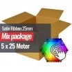 Wstążki Satynowe 25mm 5 Kolorów  x 25 Metr Bundle Pakiet Tkaninowy Outlet