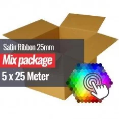 Satin Ribbon 25mm 5 Colors x 25 Meter Bundle Package