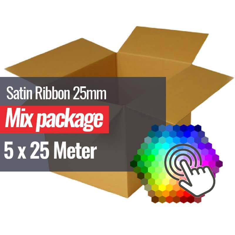 Satijnband 25mm 5 Kleuren x 25 Meter Bundel Pakket