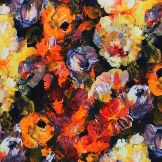 Digital Print Viscose Jersey - Flower Painting Rust - (Printed Jersey Fabric)