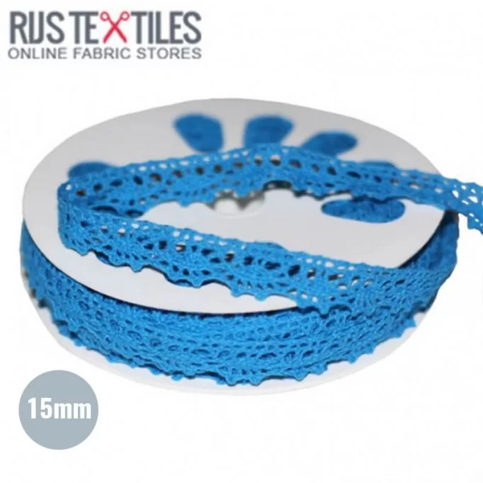 Wstążka Bawełniana Koronkowa koronka Aqua 15mm | Rijs Textiles