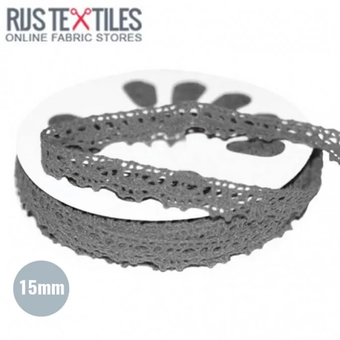 Crochet Lace Trim Dark Grey 15mm - (Ribbons )