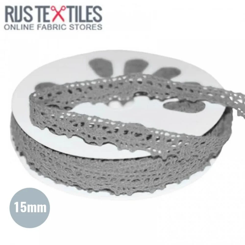 Ruban Dentelle Gris 15mm - Ruban Coton Élégant Ruban Dentelle Gris 15mm - (Rubans)