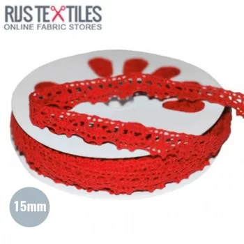 Hæklet Blondebånd Rød 15mm  