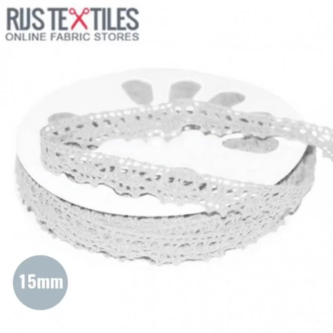 Wstążka Bawełniana Koronkowa koronka Biały 15mm | Rijs Textiles