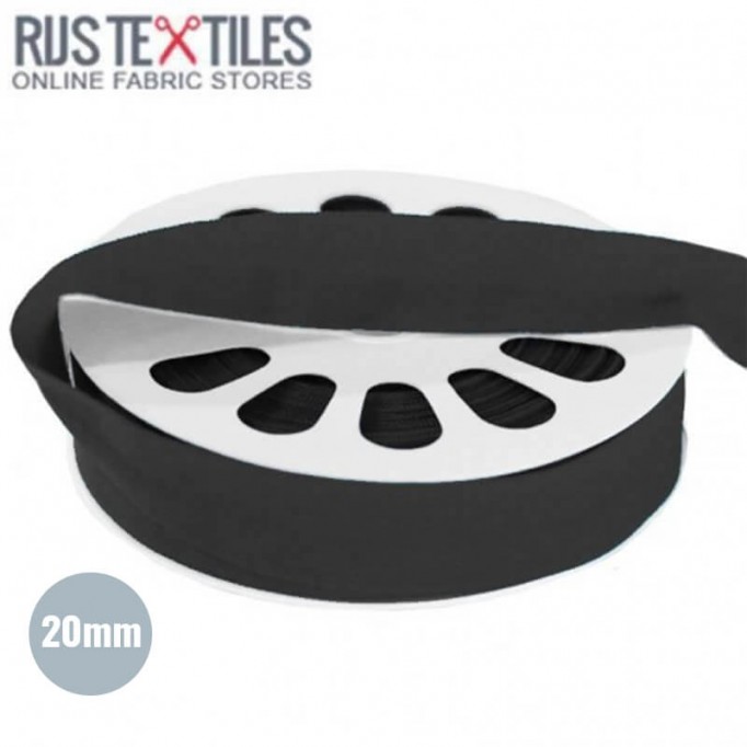 Elastisk Kantebånd Mat Sort 20mm - (Stretch Skråbånd)