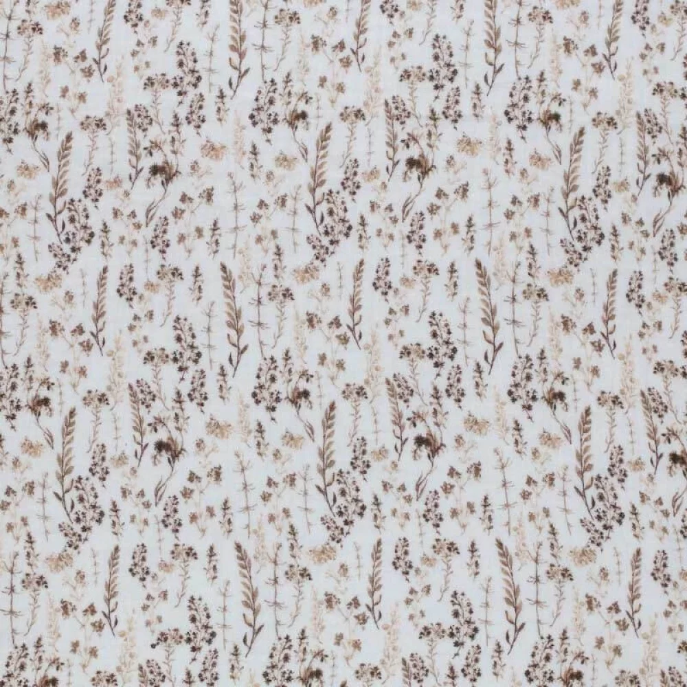Double Gauze Fabric Digital Print - Dried Flowers Light Brown Double Gauze Fabric Digital Print - Dried Flowers Light Brown