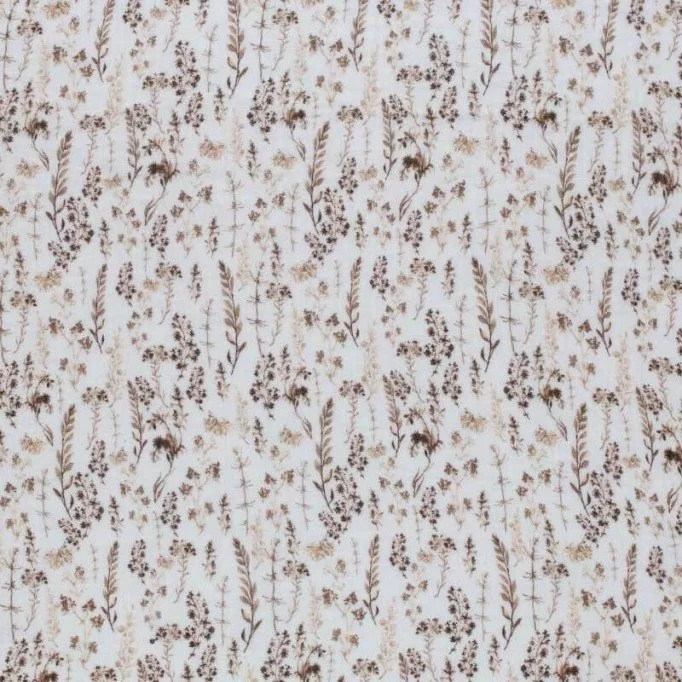 Baumwoll Musselin Stoff Digital - Getrocknete Blumen Hellbraun - (Kinder Stoffe)