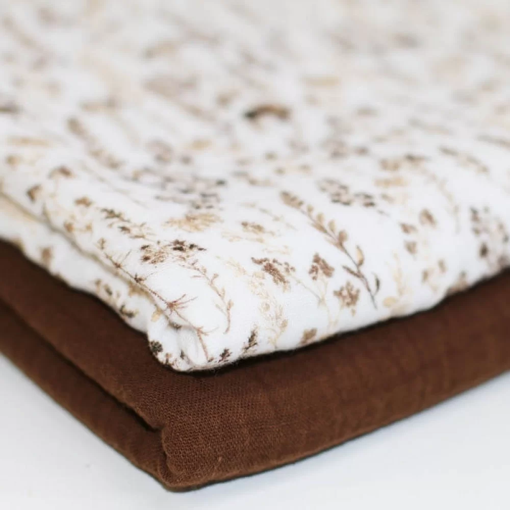 Double Gauze Fabric Digital Print - Dried Flowers Light Brown Double Gauze Fabric Digital Print - Dried Flowers Light Brown