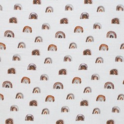 Baumwoll Musselin Stoff Digital - Mini Regenbogen Hellbraun