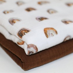 Baumwoll Musselin Stoff Digital - Mini Regenbogen Hellbraun