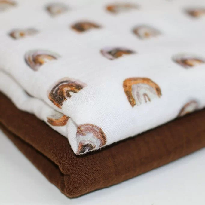 Tissu Double Gaze Impression Numérique - Mini Arc En Ciel Brun Clair | Rijs Textiles Tissu Double Gaze Impression Numérique - Mini Arc En Ciel Brun Clair - (Vente De Tissu Au Mètre)