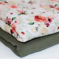 Baumwoll Musselin Stoff Digital - Rose Blume