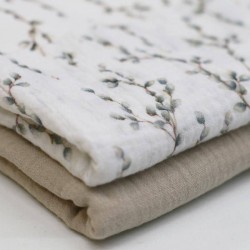 Double Gauze Fabric Digital Print - Pussy Willow Branch