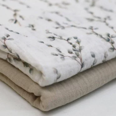 Tessuto Doppia Garza Stampa Digitale - Ramo Di Salice Figa - (Tessuti Bambini)