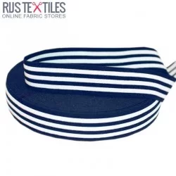 Ruban Élastique 40mm à Rayures Marine Blanc Ruban Élastique 40mm à Rayures Marine Blanc