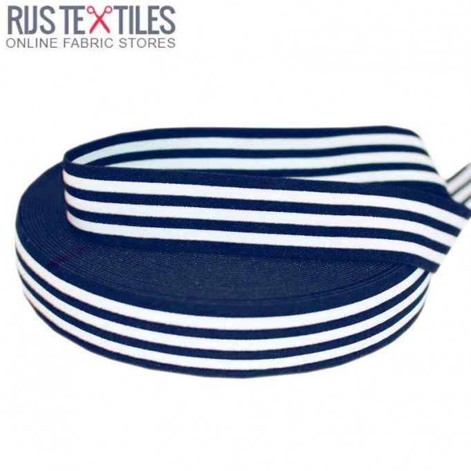 Elastic Tape 40mm Stripe Navy White Wstążki