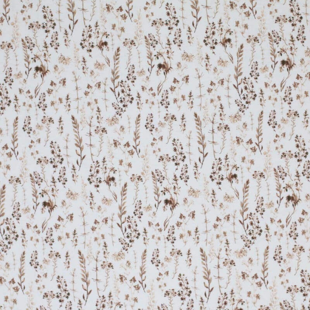 Bomuldjersey Digital Print - Tørrede Blomster Lysebrun