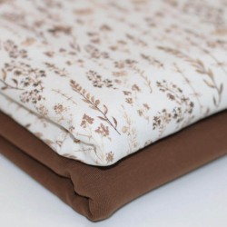 Jersey Cotton Fabric Digital Print - Dried Flowers Light Brown