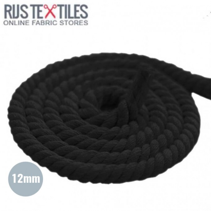 Katoenen Koord (Touw) Zwart 12mm - (Koord (Fournituren))