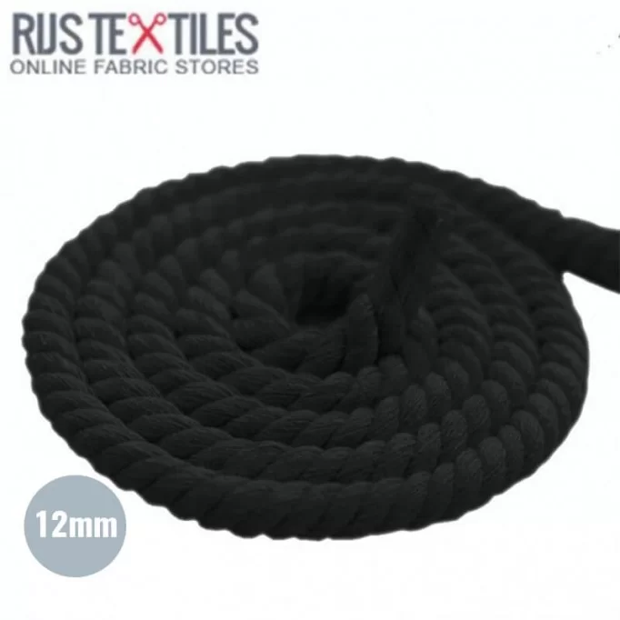 Cotton Cord (Rope) Black 12mm Cotton Cord (Rope) Black 12mm - (Cord (Haberdashery))