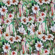 Viskosejersey Digital Muster - Grasblume Weiß