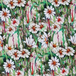 Jersey Di Viscosa Stampa Digitale - Erba Fiore Bianco