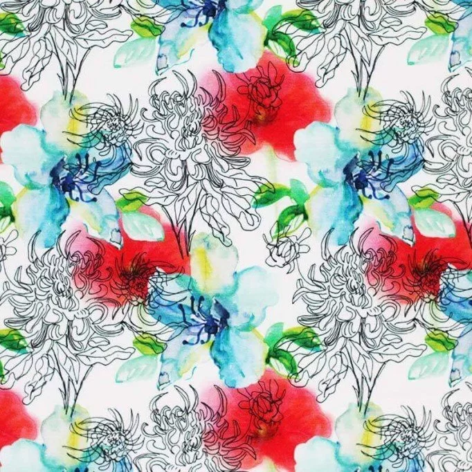 Digitale Print Viscose Jersey - Zomerbloemen Digitale Print Viscose Jersey - Zomerbloemen - (Tricot Jersey Bedrukt)