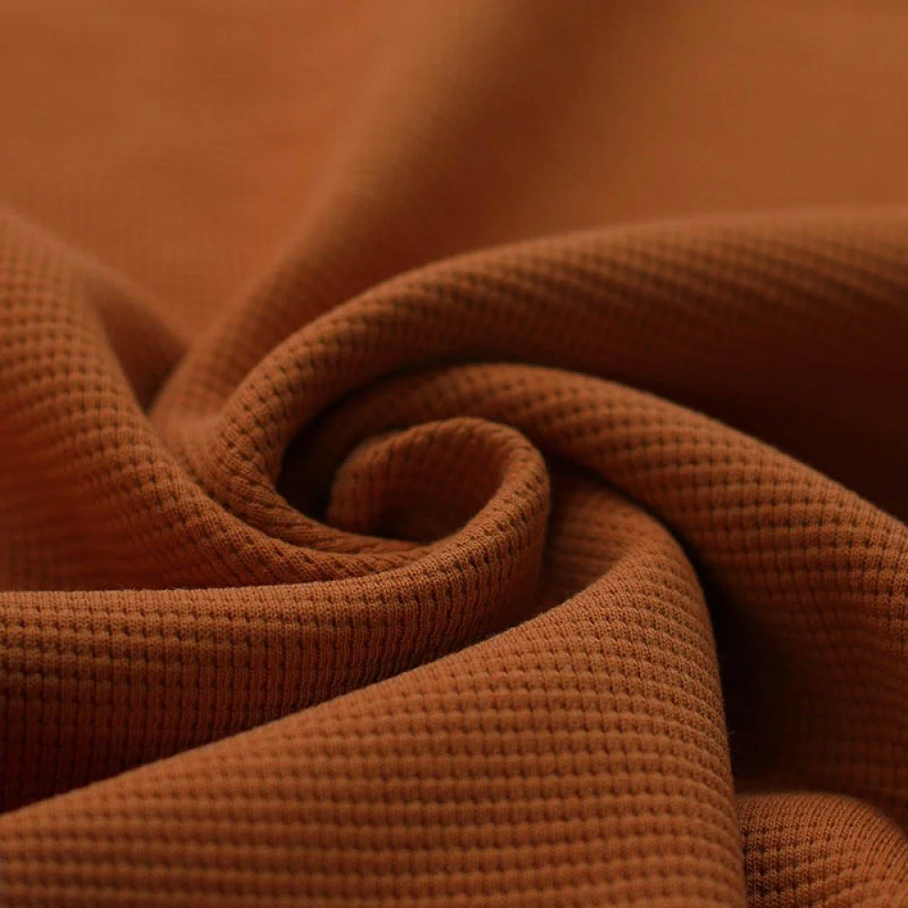 Waffle Knit Jersey Fabric Cognac