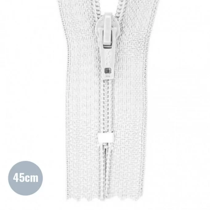 Rits YKK Wit 45CM Nylon - (Niet Deelbare Nylon Ritsen YKK)