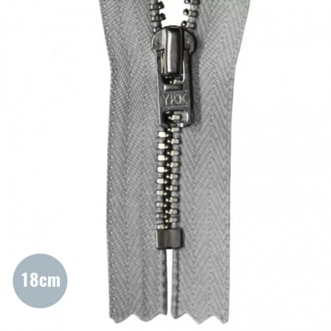Zipper Grey 18CM Metal  - (Not Divisible Metal Zippers YKK)